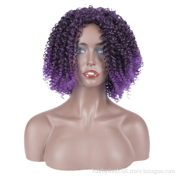 Distinct purple factory price African Afro hair Bob kinky curly braids Bouncy Curly Glueless synthetic hair wigs for black woman